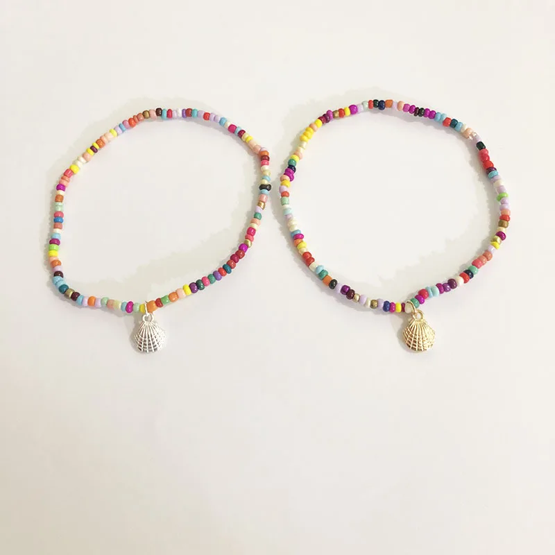 Boho Seashell ножной браслет на лодыжку Браслеты Красочные бисером ножные браслеты для