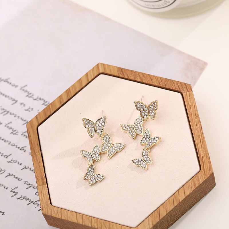 Женские Висячие серьги с кристаллами бабочки корейские висячие фианитами