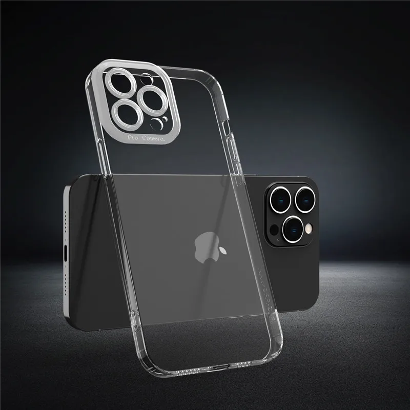 

For iPhone 11 12 13 Pro Max 12/13Mini X XSMAX XR XS 7 8 Plus SE2020 Luxury Square Frame Silicone Lens Protection Clear Case