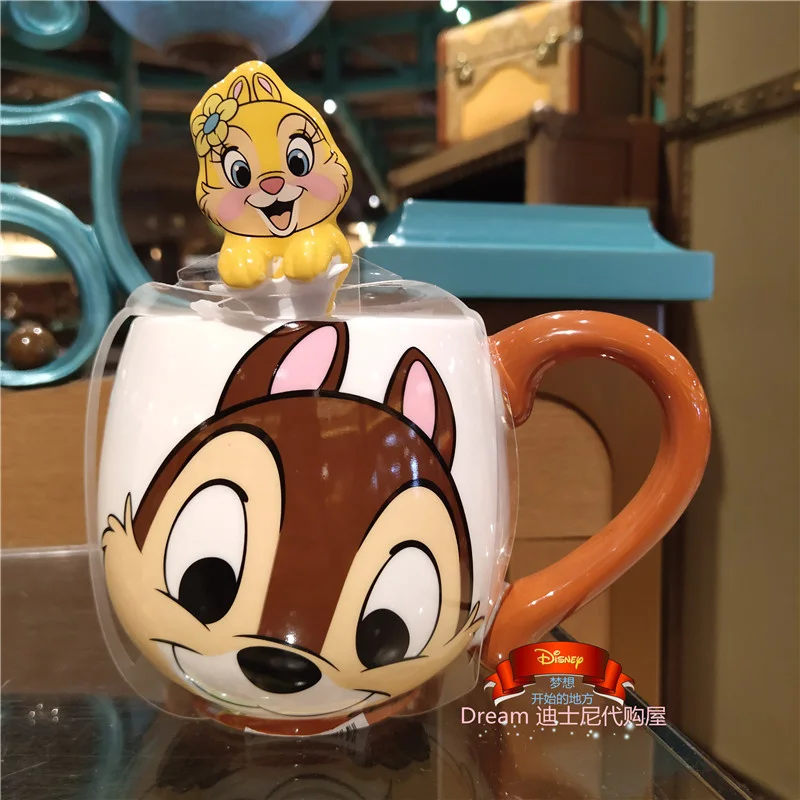 Taza de cer&aacute;mica de doble cara con cuchara, cute flower, chestnut, squirrel, chititi, Shanghai Disney-1
