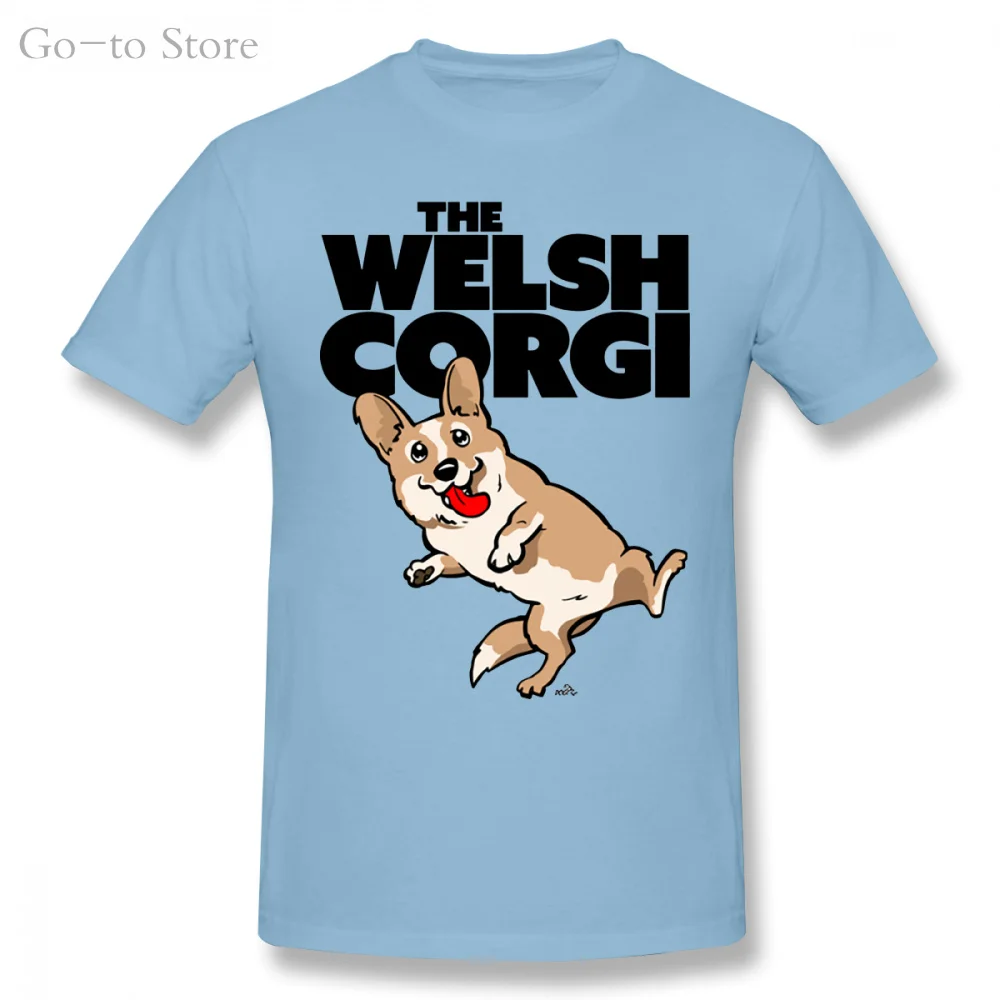 Welsh Corgi Dog T-shirt Cotton Round Neck Custom Short-sleeved Mens Loose T-shirt