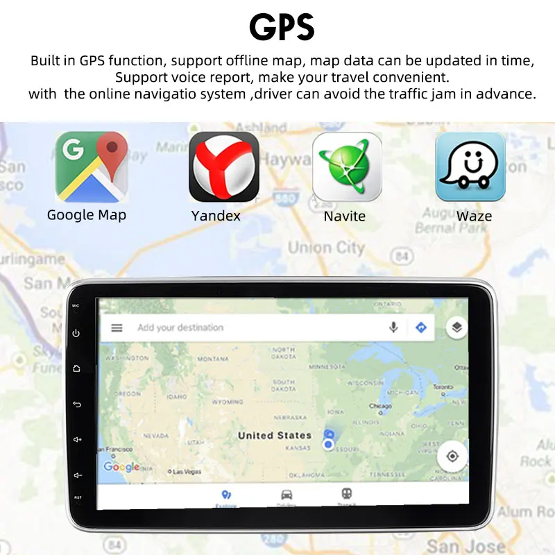 Автомагнитола 1 din 10 дюйма android 9 Гб + 16 ГБ GPS-навигация MP5 Wi-Fi 4G двойной USB Bluetooth MirrorLink