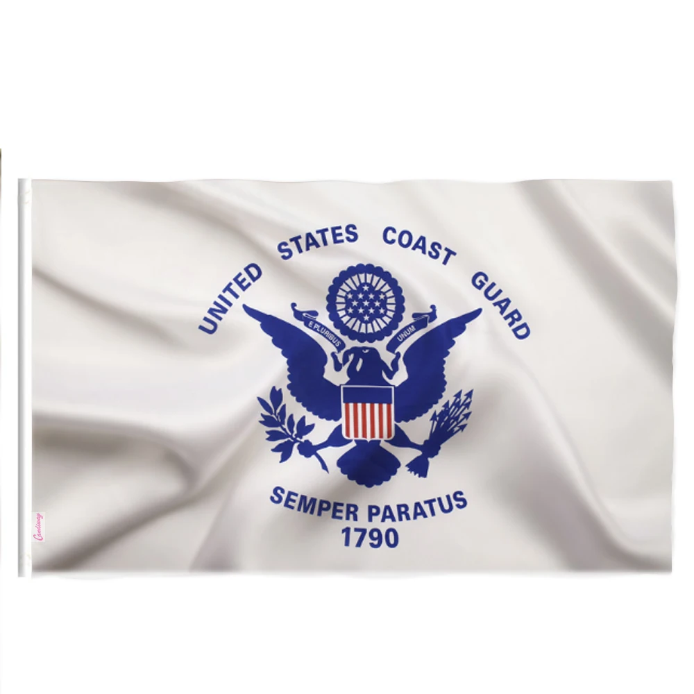 

Wholesale 10pcs wave United States Coast Guard flags Brass buttonhole 90*150cm Blue U.S. Coast Guard Banner Fluttering USA flag