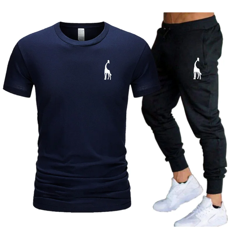 

2021 Fashion Casual Sportswear Summer Alphabet Print Suit Men's Jogging Fitness Suit Men's Suit T-shirt + Pants 2-Piece Set
