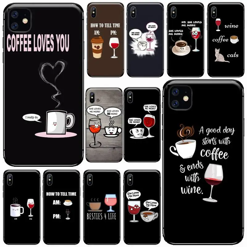 

Funny cute cup coffee wine painting Phone Case for iPhone 11 12 pro XS MAX 8 7 6 6S Plus X 5S SE 2020 XR Soft silicone