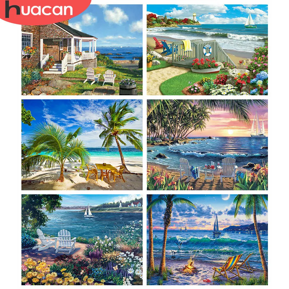 

HUACAN 5D DIY Diamond Painting Seaside Landscape Home Decor Diamond Embroidery Sale Summer Handicraft Wall Art