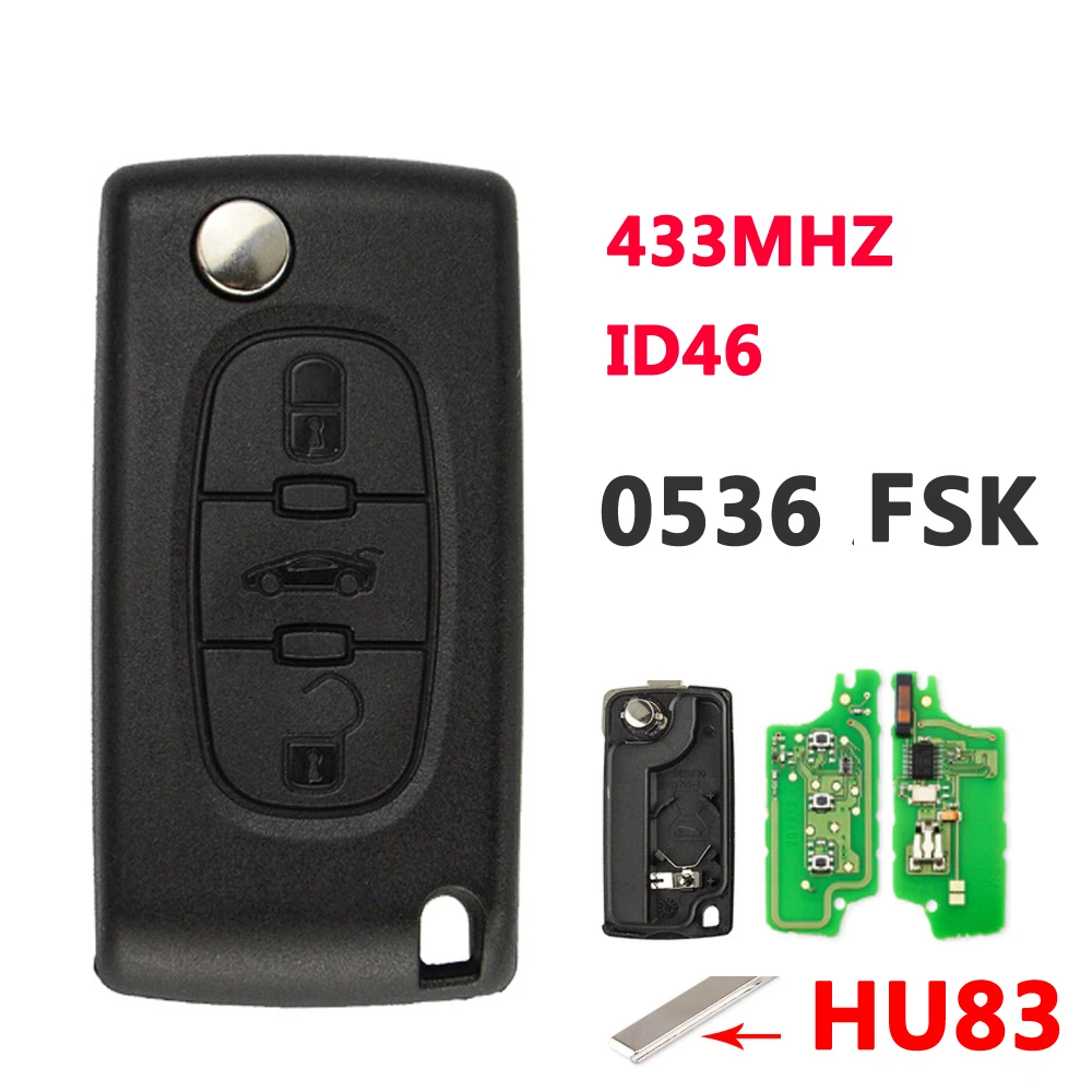 

3B Flip Key For Peugeot Citroen Blade HU83 0536 FSK