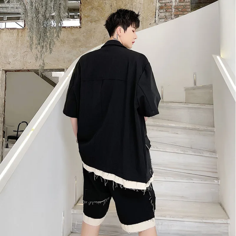 

IEFB Man Jacket Elegant Summer Split Line Patchwork Short Sleeve Suit Jacket Men 2021 New Korean Suit Male Blazer Outfit 9Y7727