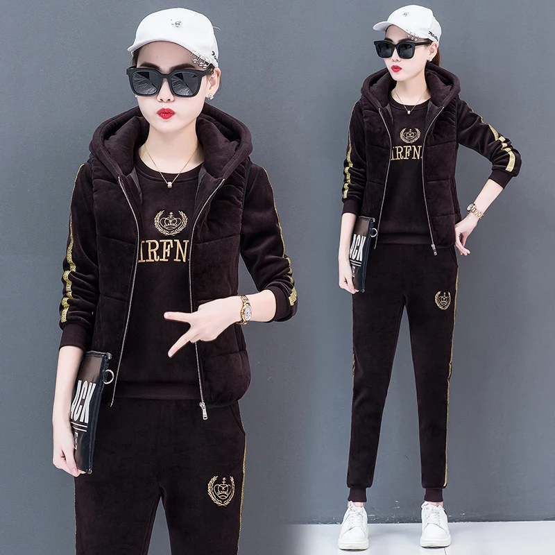 Женский спортивный костюм Зимняя коллекция 2021 года блестящая бархатная