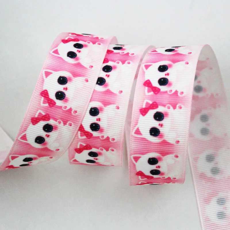 

Cartoon cat printed grosgrain ribbon 9-75mm DIY handmade materials christmas wedding gift wrap tape ribbons