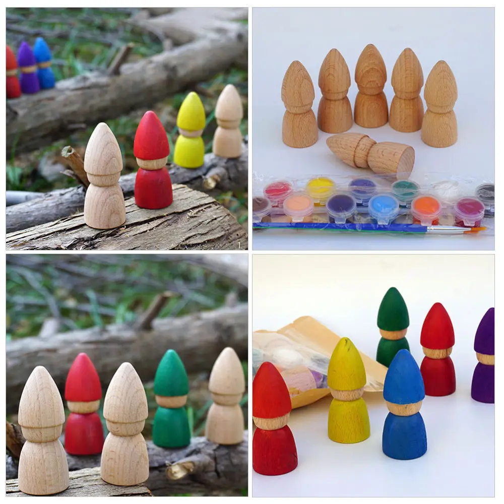 

4pcs Wooden Figurines Paint Unpainted Blank Wooden Puppet Paint DIY Puppet