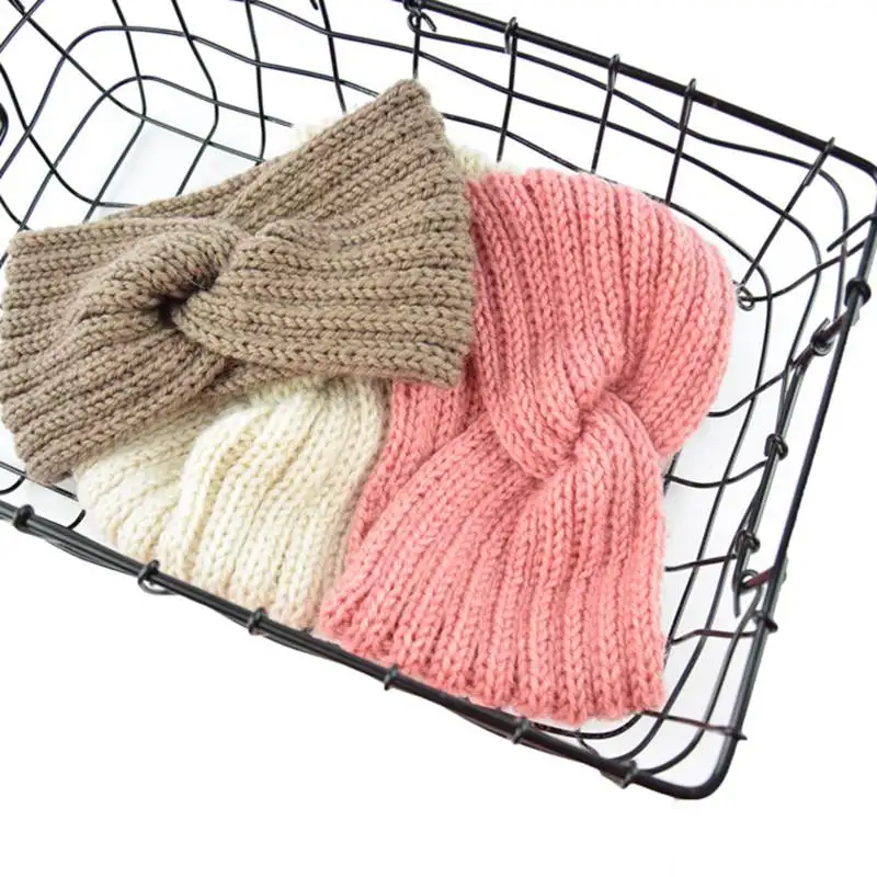 

Fashion Winter Warmer Ear Knitted Headband Women Crochet Cross Knot Wide Turban Solid Color Female Hairband Headwrap