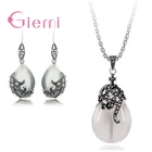 Винтажные наборы ювелирных изделий S925 для женщин, модные подвески в форме капли в виде кошачьего глаза, ожерелье, серьги, набор