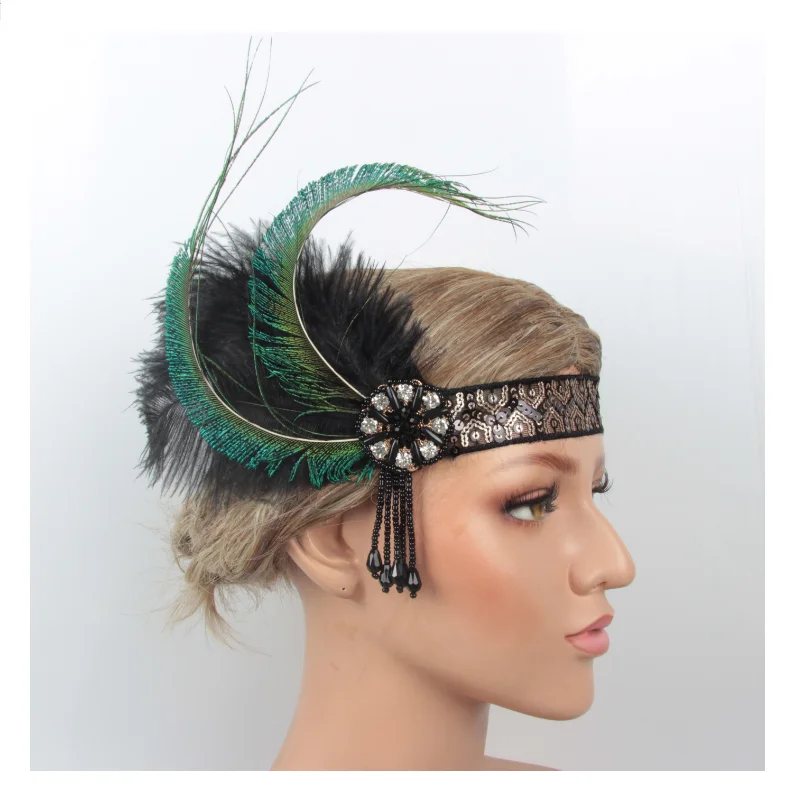 

The 1920s sequins ribbon feather headpiece and gatsby party feather headpiece