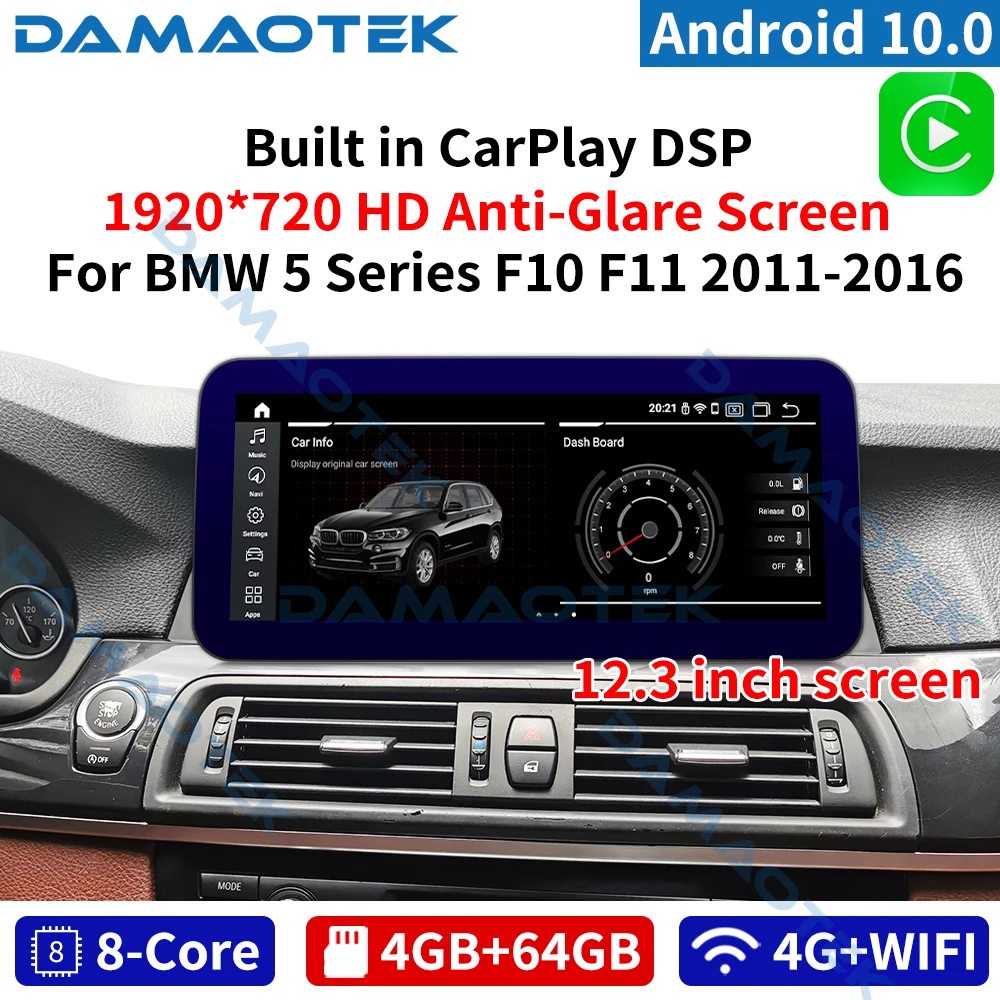Автомобильный навигатор DamaoTek Android 10 12 3 дюйма для BMW 5 Series F10 F11 2011 2016|Автомагнитолы| |