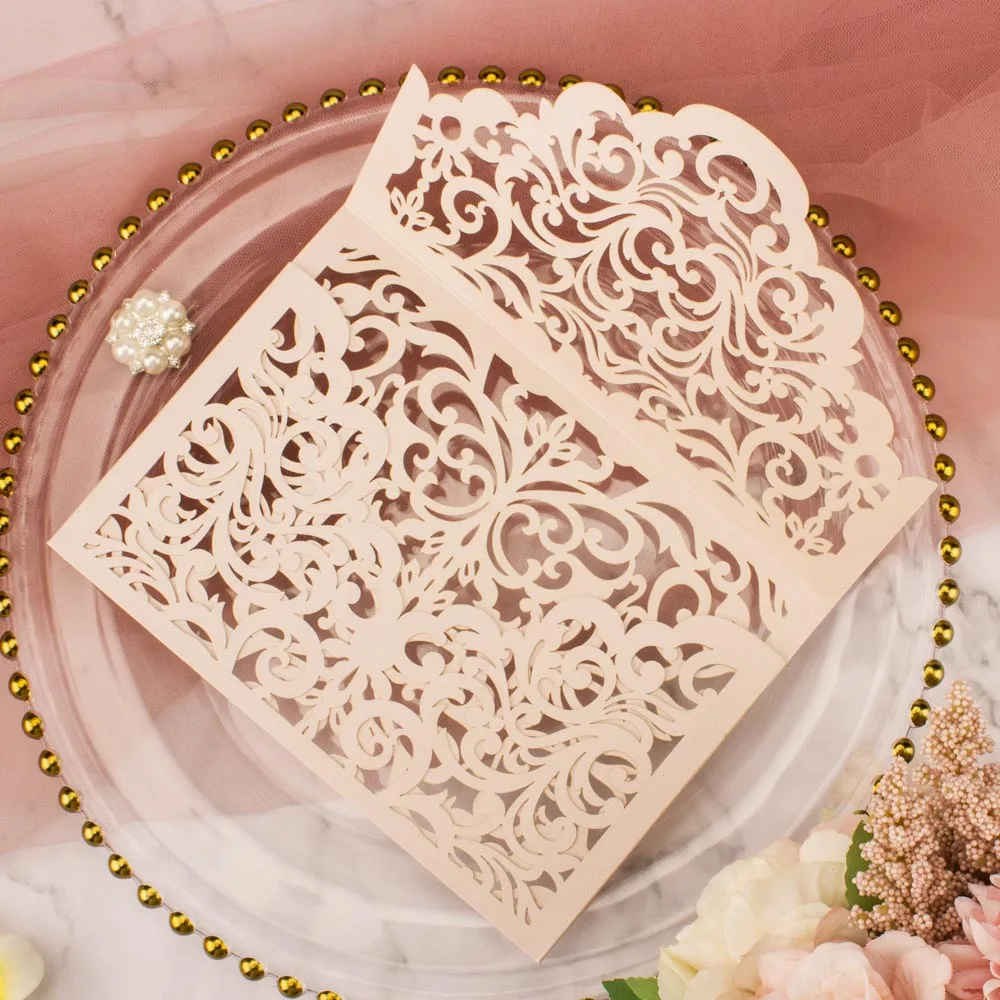 Пригласительные открытки на свадьбу 50 шт. розовые белые слоновая кость черные