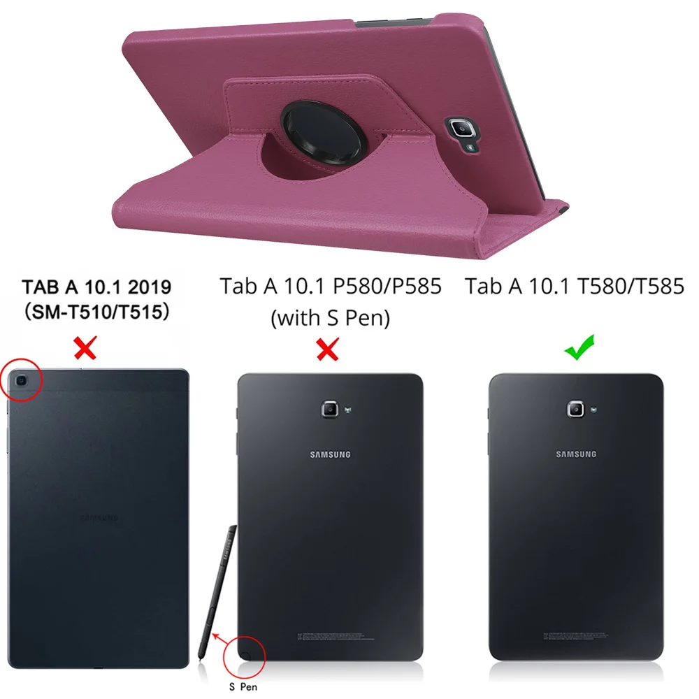 Purple Вращающийся на 360 градусов Чехол-книжка для samsung Galaxy Tab A A6 10,1 T580 T585 SM-T580 SM-T585 10,1 дюймовые планшеты - Цвет: Purple