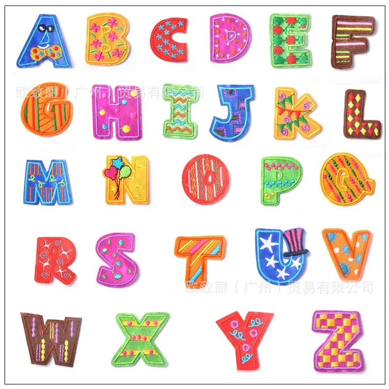 

50pcs/lot Multicolored Alphabet Embroidery Patches Letters Clothing Decoration Accessories Diy Iron Heat Transfer Applique