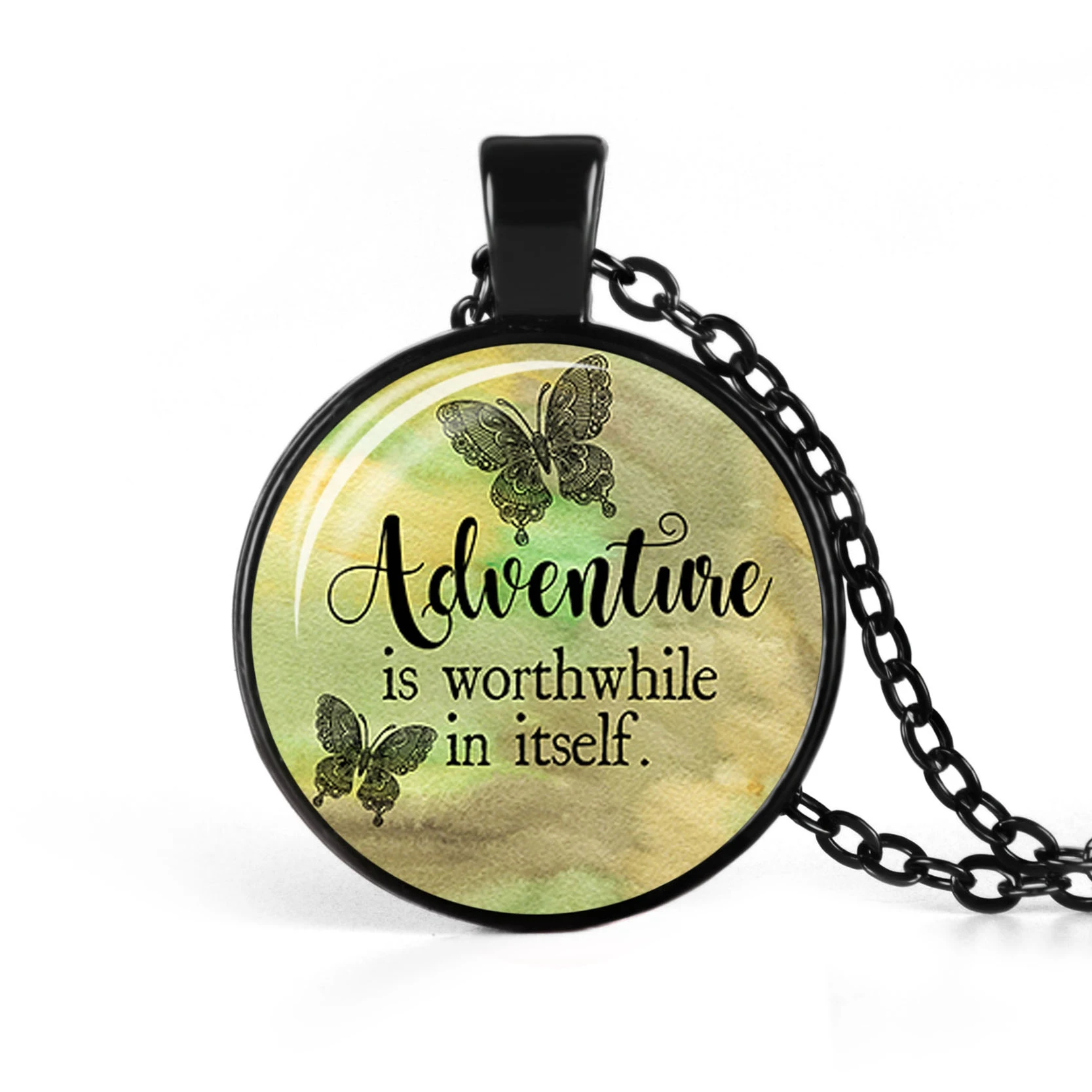 Смелость дорогой сердце черный стеклянный купольный Кабошон ожерелье Мода кулон