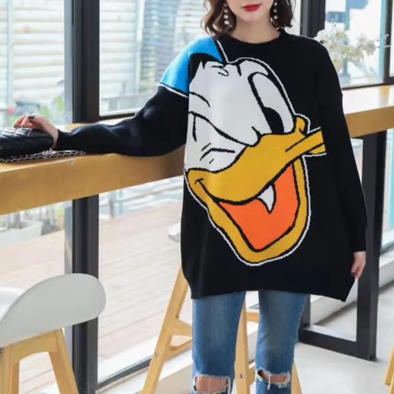 Осень Зима Мультфильм пуловер размера плюс kawaii длинный свитер Женский