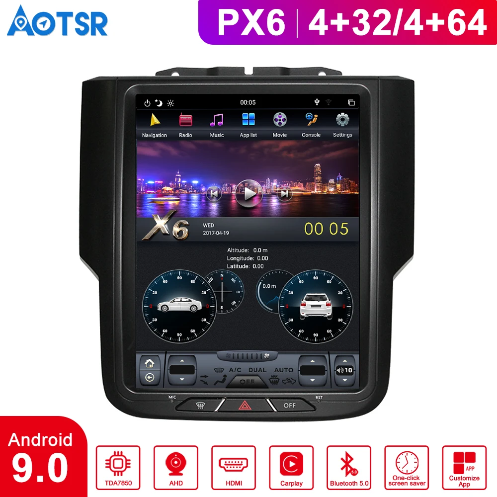 Автомобильный DVD плеер в стиле Tesla на Android 9 0 GPS навигатор для Dodge RAM 2014 2018 радио