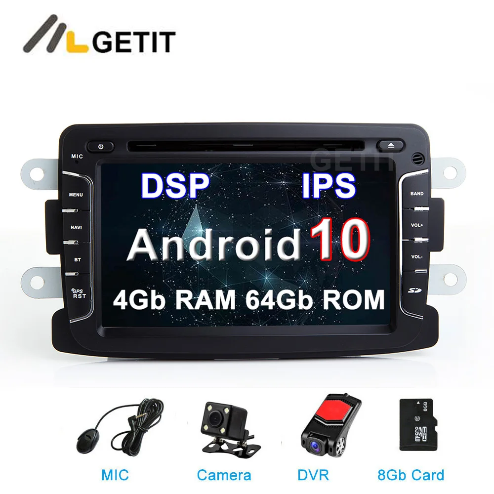64G DSP IPS Android 10 Автомобильный DVD стерео плеер GPS для Dacia Sandero Renault Duster Captur Logan 2 с Wi-Fi