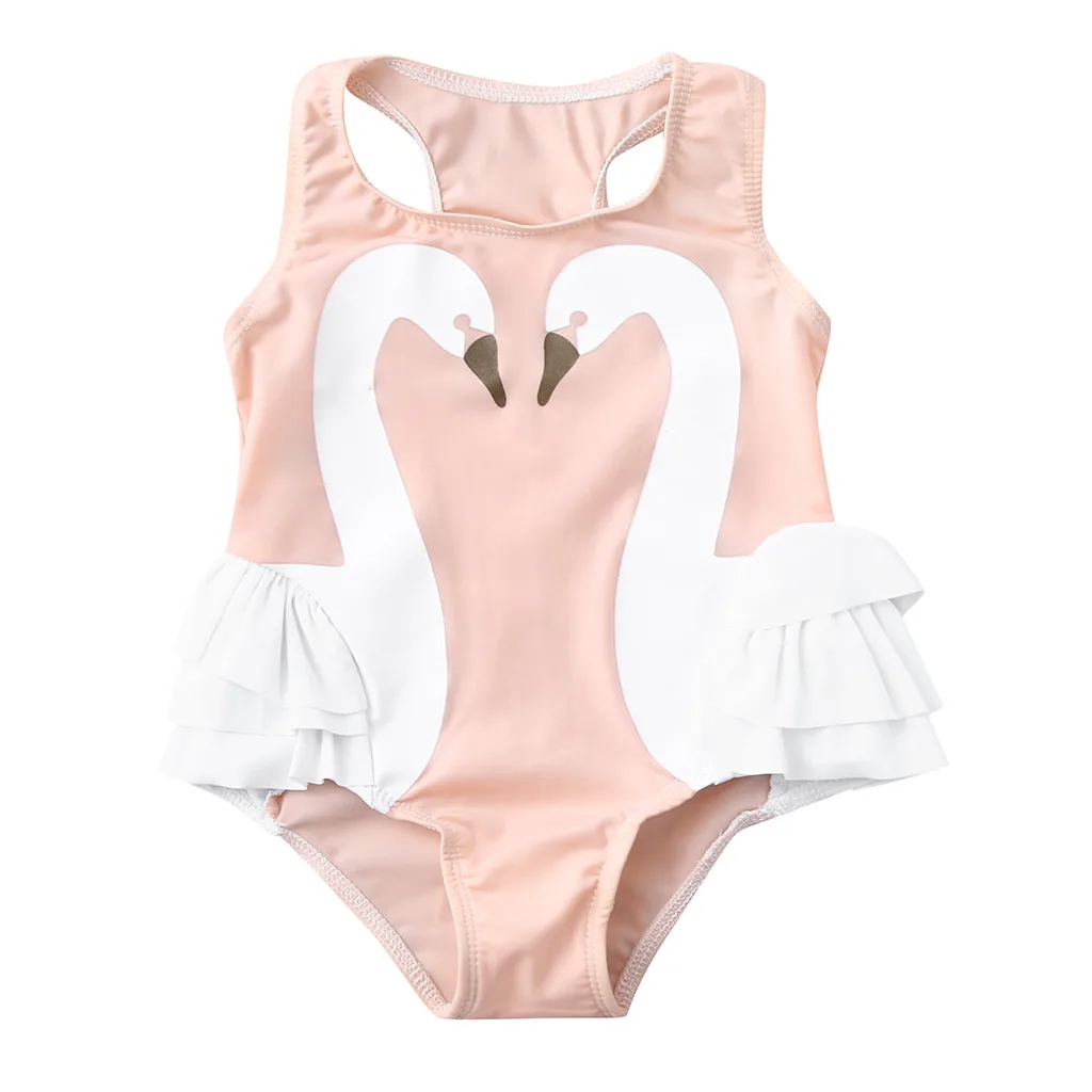 Цельный купальник с маленьким лебедем милый розовый пляжный комбинезон