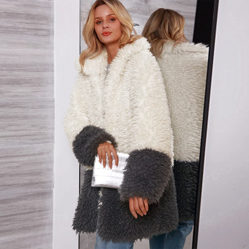 Женское длинное пальто из искусственного меха винтажное пушистое с длинными