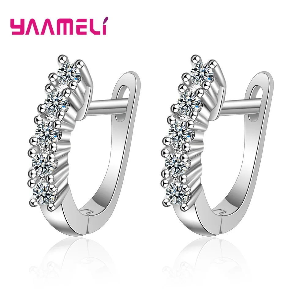 

Korean 925 Sterling SilverEarrings U Shape Hoop Earrings for Women Girls Clear AAA White Cubic Zircon Earrings Jewelry