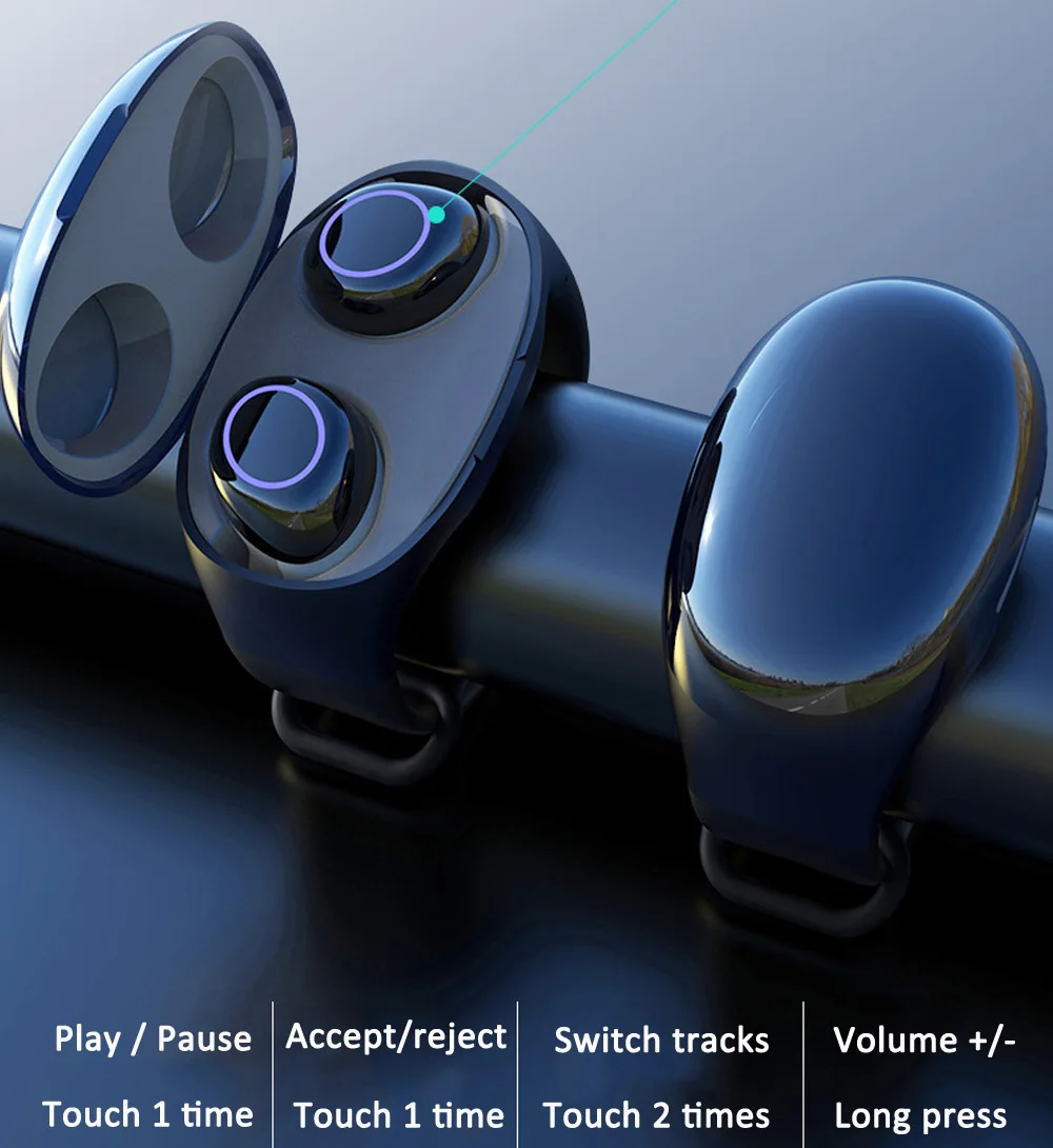 

Wristwatch style Bluetooth v5.0 earphone with charging case and touch control function for Iphone Android phones