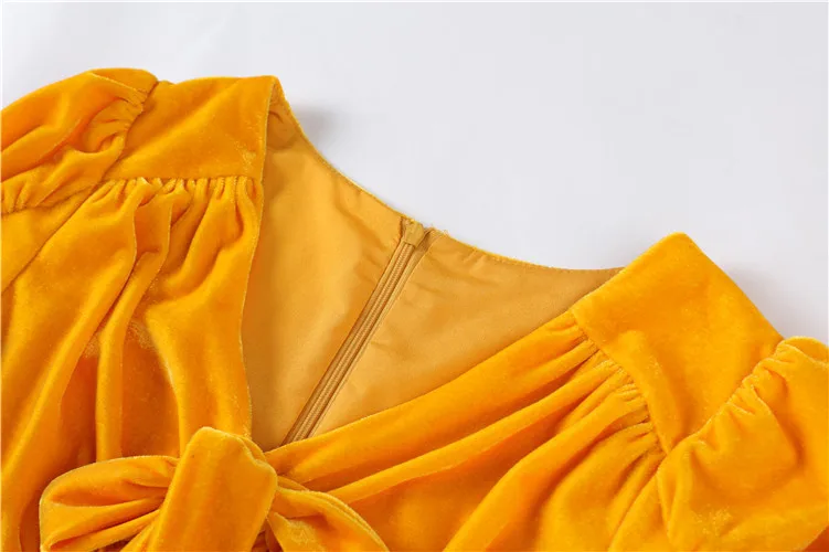 Женское бархатное платье с V-образным вырезом коротким рукавом-фонариком и