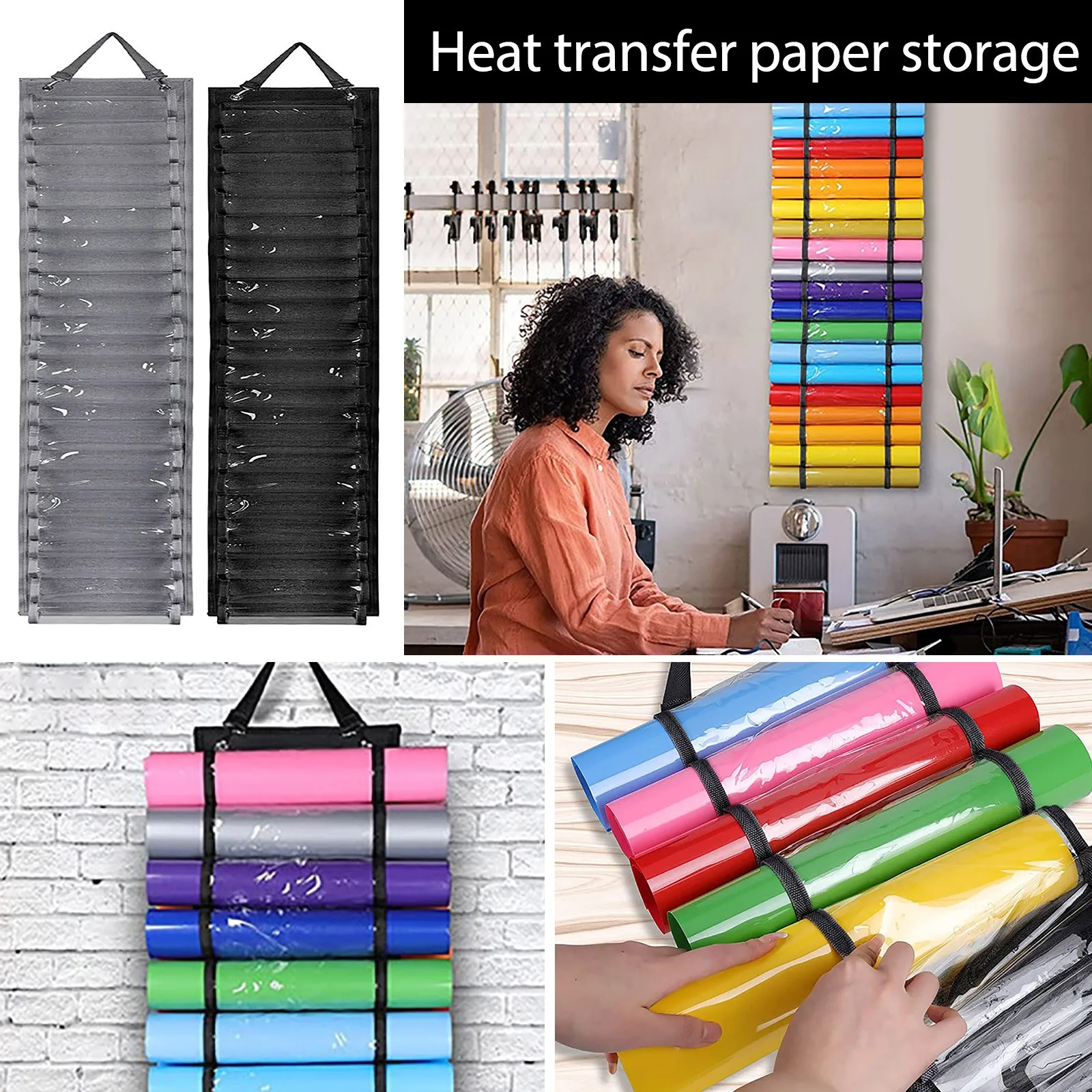 

Vinyl DIY Transparent 48 Heat Transfer Film Roll Storage Hanging Bag Craft Vinyl Roll Storage Rack With Rope Hooks and Door Hook