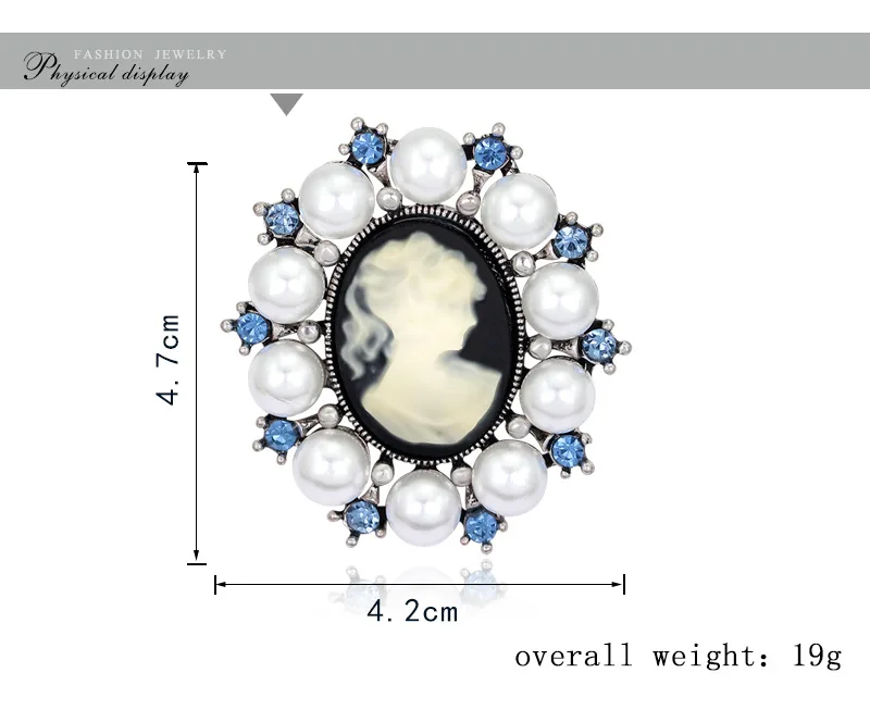 

Vintage Gothic Style Head Statue Cameo Brooch SImulated-Pearl Rhinestone Enamel Brooch for Women Brooches Pin Jewelry