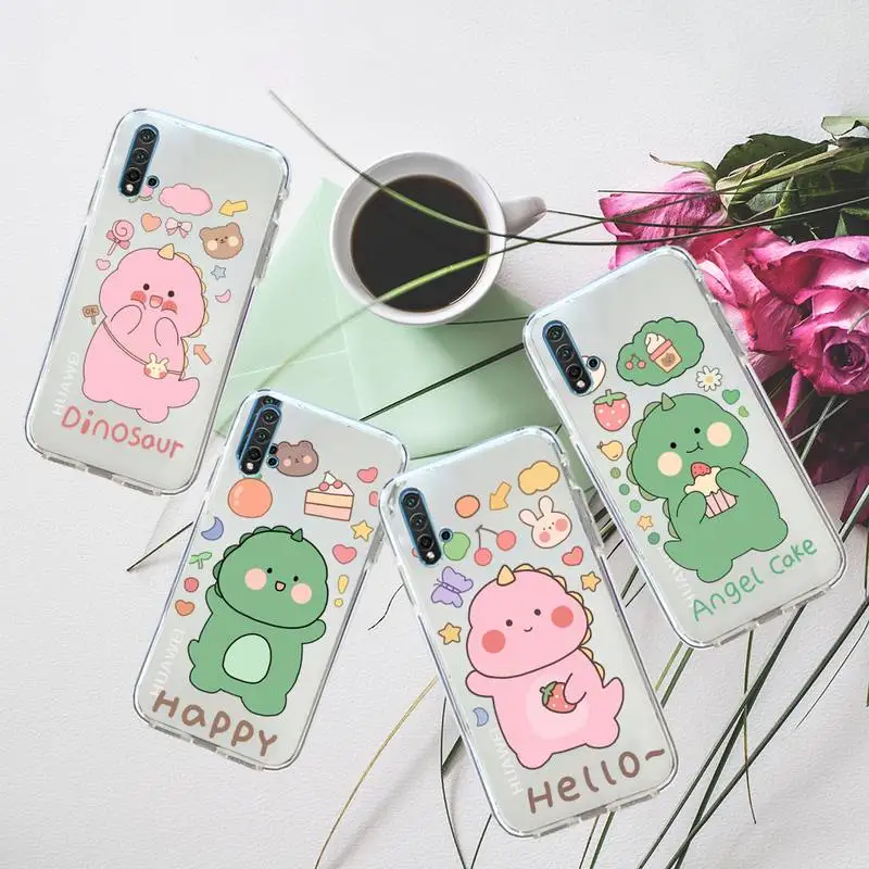 

Dinosaur Couple Cute Cartoon Animal Phone Case Transparent for Huawei honor P mate 40 20 30 10 50 i 9 x mate pro lite 8a