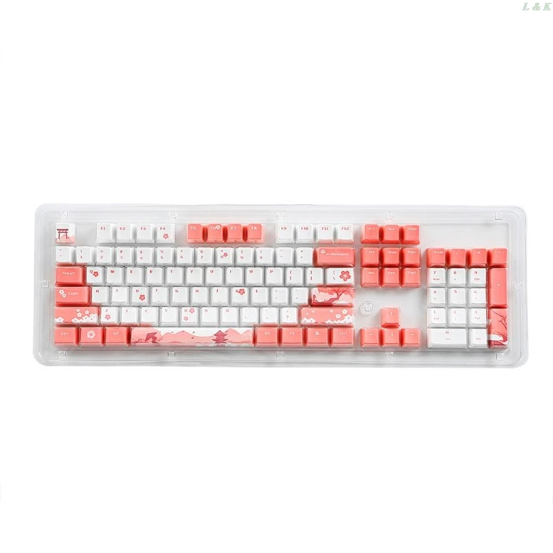

104 OEM PBT Keycaps Full Set Mechanical Keyboard Keycaps PBT Dye-Sublimation Cherry Blossom Keycaps