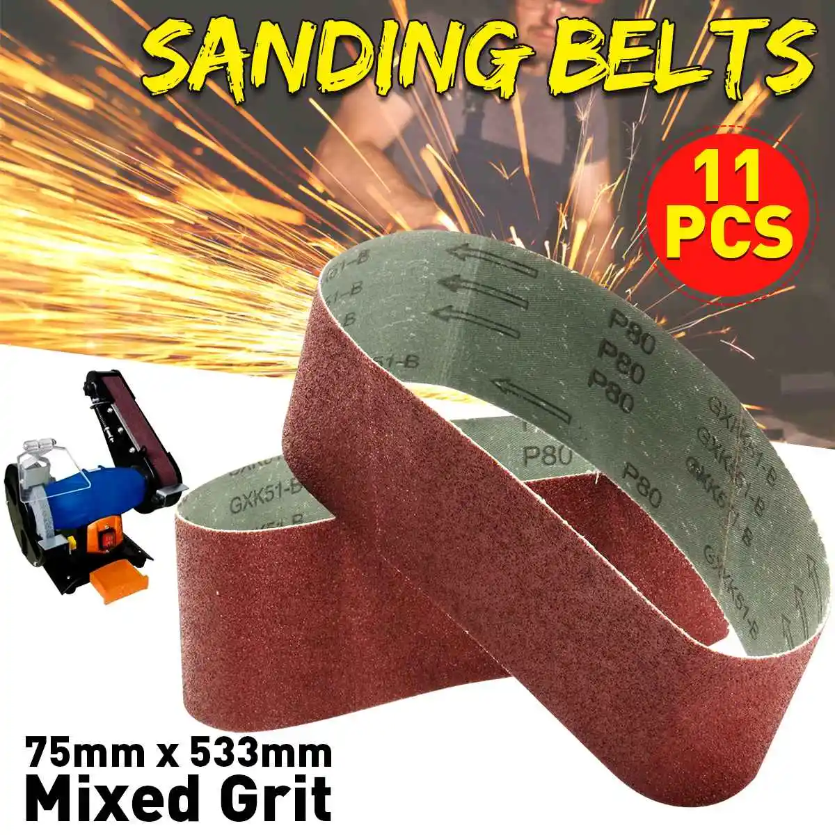 

11Pcs 21 x 3 Inch Sanding Belts 80 120 150 Mixed Grit Alumina Sander File Set