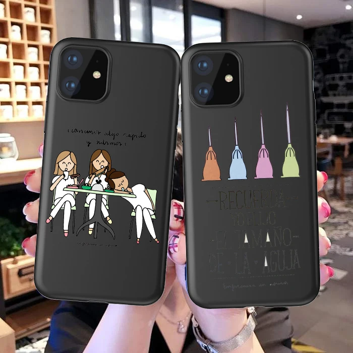 Модная испанская мультфильм медицина медсестра черный мягкий силиконовый чехол