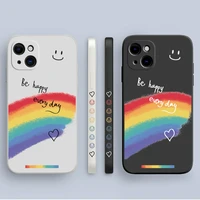 rainbow smiley hand lanyard phone case for iphone 13 12 11 pro max xs mini xr x 7 8 plus square liquid silicon soft bumper cover