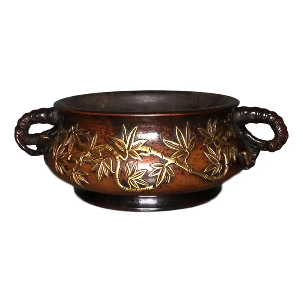 

LaoJunLu Red Copper Gilt High Relief Bamboo Incense Burner Ornaments Imitation antique bronze masterpiece collection of