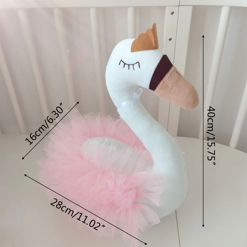 

57EE Cute Swan Stuffed Animal Toy Soft Gauze Pillow Baby Sleeping Doll Birthday Gifts