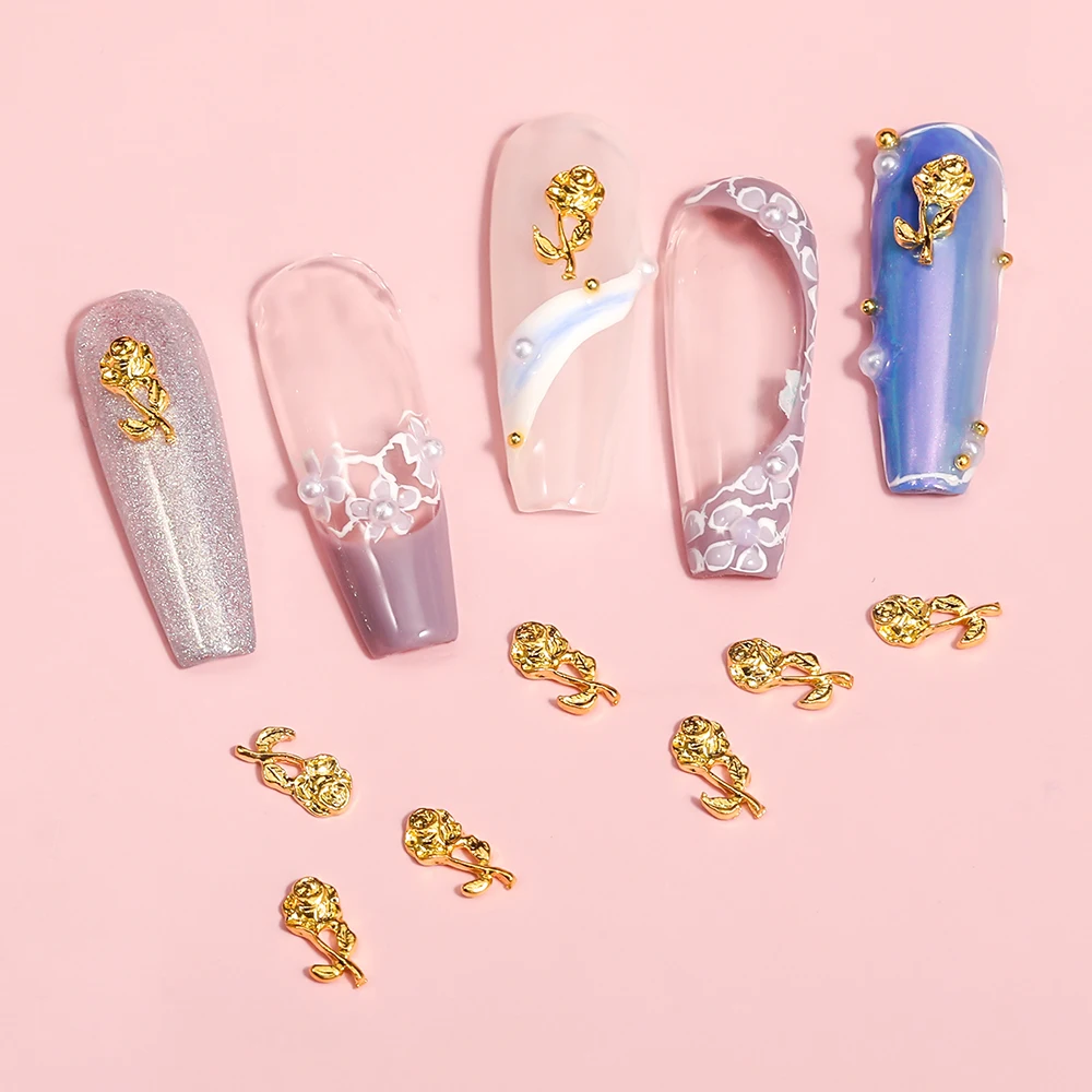 

10 Pieces 3D Pieces of Nail Art Alloy Metal Romantic Rose Flower Leaf Design Charm DIY Nail Art Decoration Accessories Supplies
