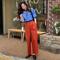 orange chic solid straight loose fitting casual high waist brief comfortable streetwear stylish femme summer pants