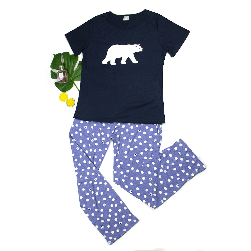 Пижама женская свободная с коротким рукавом + длинные брюки летняя из