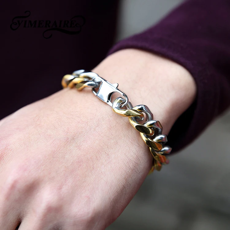 Мужской браслет в стиле хип-хоп Rock золотой цвет цепочка с кубинской цепочкой из