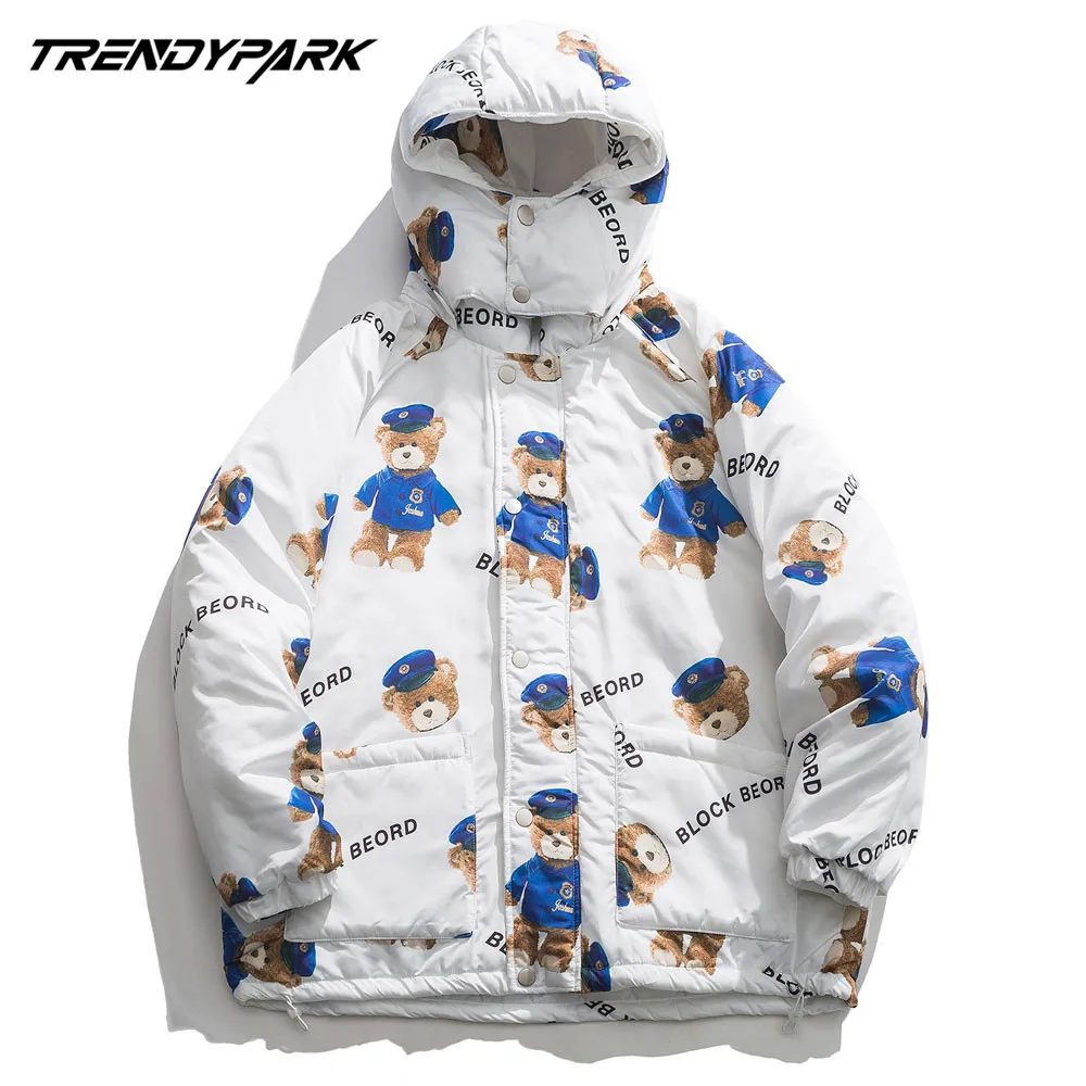 Мужская зимняя куртка с капюшоном и мультяшным принтом медведя новинка 2020 теплая