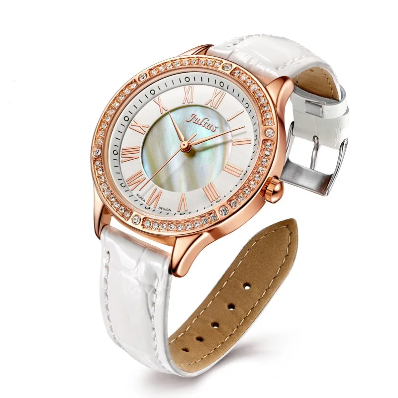 

Часы Julius женские кварцевые в японском стиле, изящные модные наручные часы с браслетом из натуральной кожи, стразы для девушек, подарок на де...