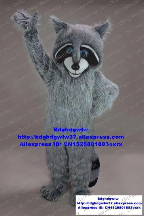 Костюм-талисман Процион из серого длинного меха енота костюм персонажа