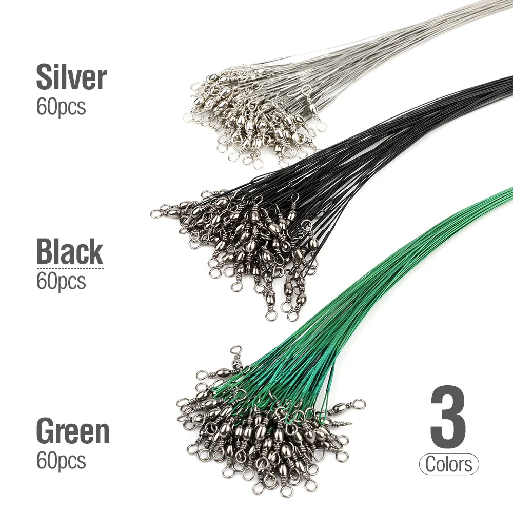 DONQL 60Pcs Anti Bite Steel Fishing Line Wire Leader Stainless 12CM - 30CM Accessory Swivel Connector | Спорт и развлечения