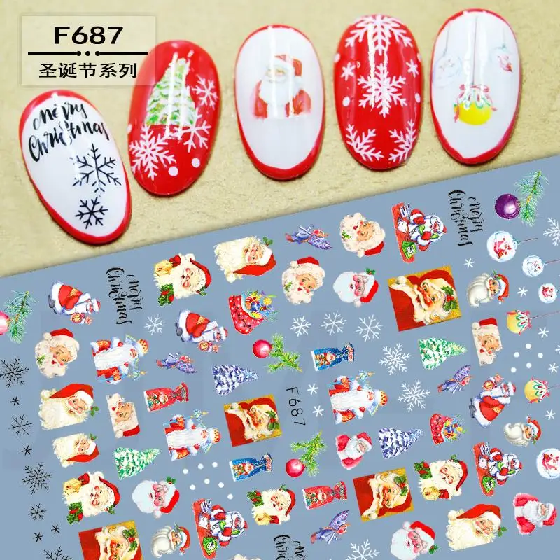 

1pcs Christmas Nail Stickers Self-adhesive Nails Art Manicure Tattoo Tips Christmas Tree Santa Snowflake Design F687