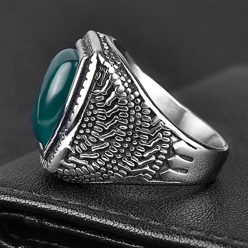 

2021 New Fashion Men Ring Green Stone Stainless Steel Charm Punk Hiphop Finger Rings Male Charm Jewelry Accessories Wholesale